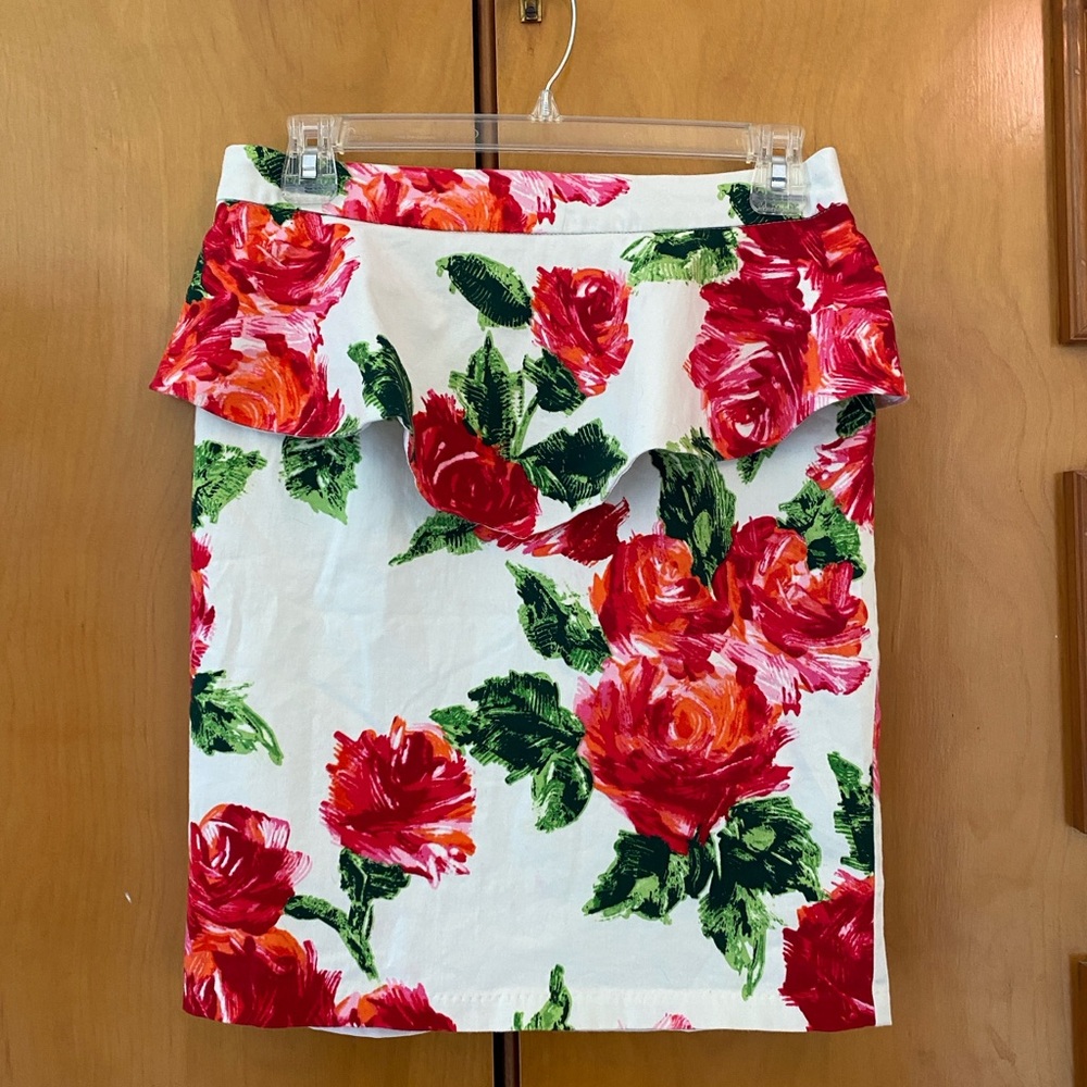 Forever 21 Rose Floral Peplum Pencil Skirt
